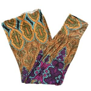 Boho Paisley Wide Leg Palazzo Pants High Rise Flowy Festival Retro Chic Large